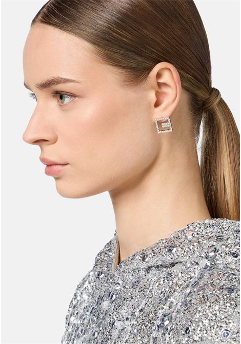 Women's silver outline logo earrings inlaid with rhinestones ELISABETTA FRANCHI | OR25B46E2CR2